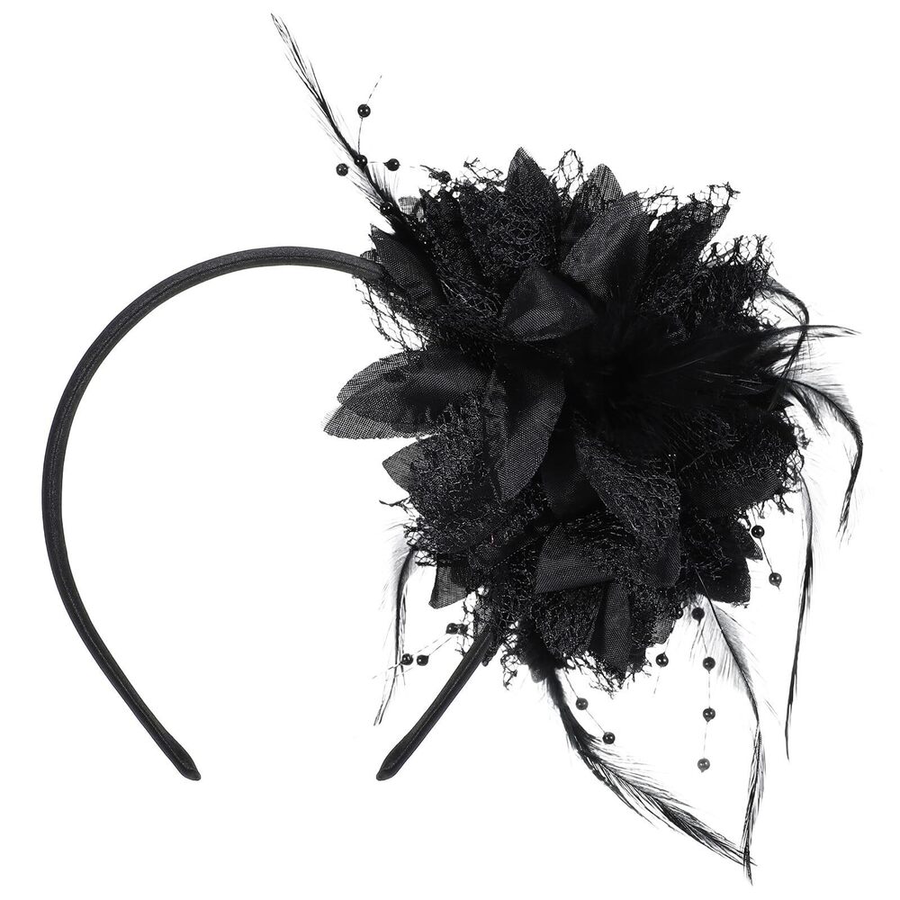 6526 Vintage Feather Fascinator Hat- Gothic Lace Veil Headpiece